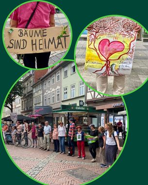 Collage: Fotos Menschenkette und Schilder